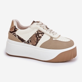 Kvinnors sneakers på en massiv plattform, djurmönster beige 4