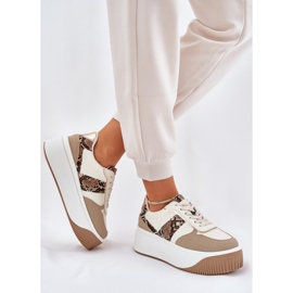 Kvinnors sneakers på en massiv plattform, djurmönster beige 5