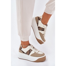 Kvinnors sneakers på en massiv plattform, djurmönster beige 6