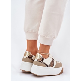 Kvinnors sneakers på en massiv plattform, djurmönster beige 7