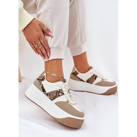 Kvinnors sneakers på en massiv plattform, djurmönster beige 8
