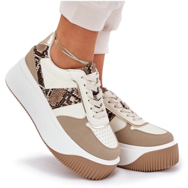 Kvinnors sneakers på en massiv plattform, djurmönster beige 10