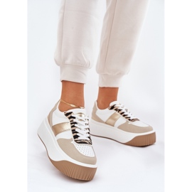 Kvinnors sneakers på en massiv plattform, djur beige-guldmönster 2