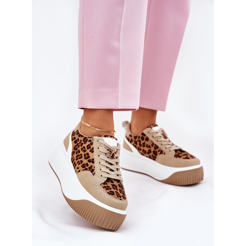 Kvinnors sneakers på en massiv plattform beige leopardtryck 2