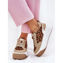 Kvinnors sneakers på en massiv plattform beige leopardtryck 6