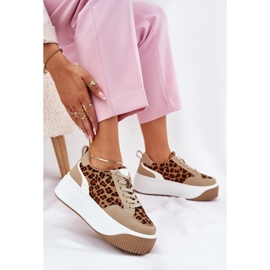 Kvinnors sneakers på en massiv plattform beige leopardtryck 7