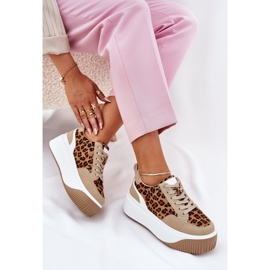 Kvinnors sneakers på en massiv plattform beige leopardtryck 8