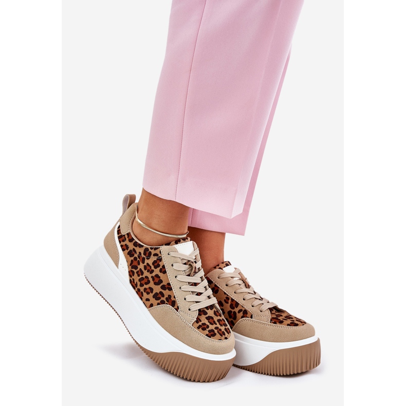 Kvinnors sneakers på en massiv plattform beige leopardtryck 1