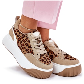 Kvinnors sneakers på en massiv plattform beige leopardtryck 10