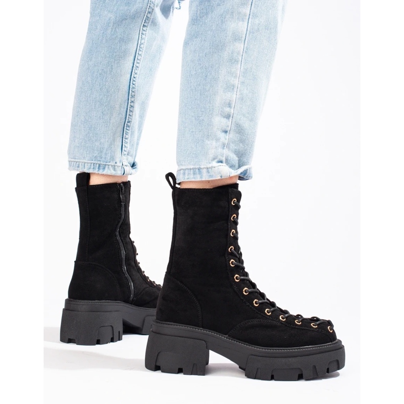 Snörningsarbetare i svart mocka för kvinnor 1