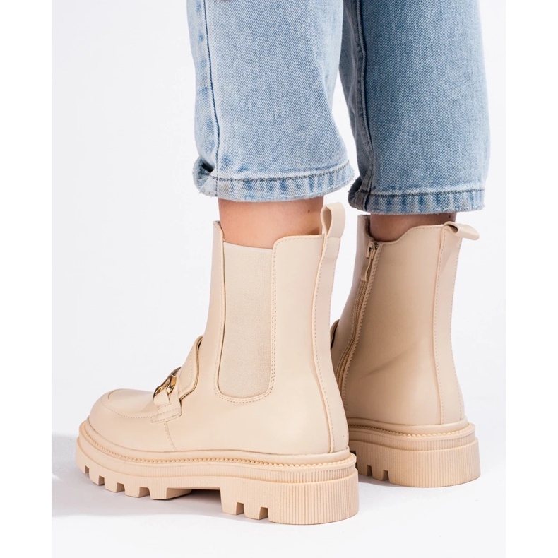 Beige Chelsea-stövlar för kvinnor på plattformen 1