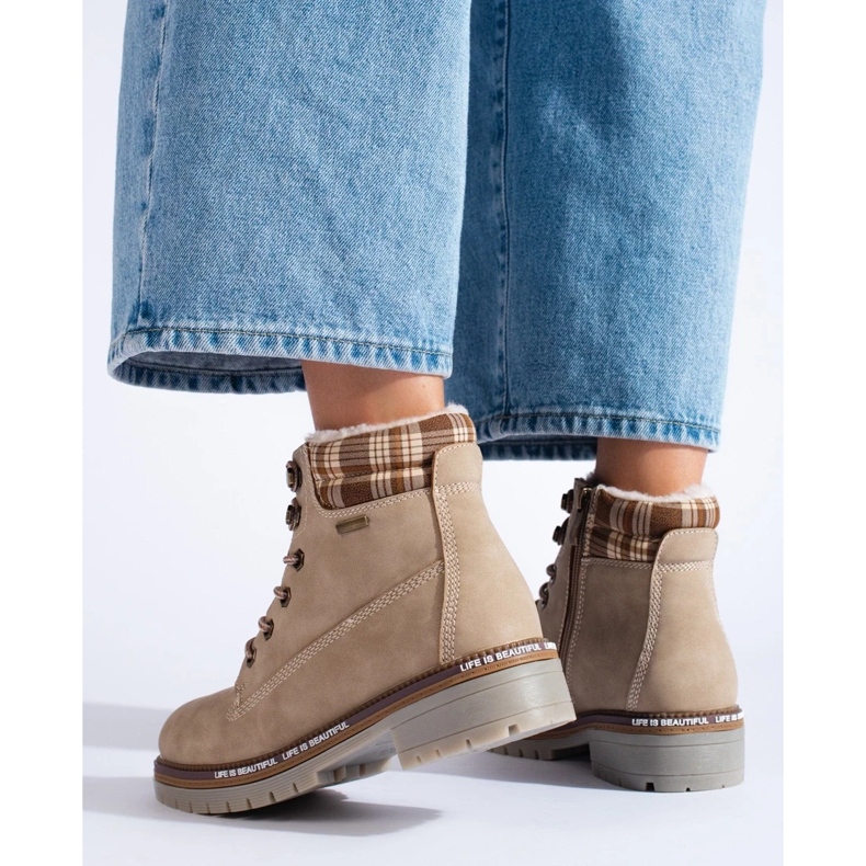 Dam Shelovet beige vandringskängor gjorda av ekologiskt läder brun 1