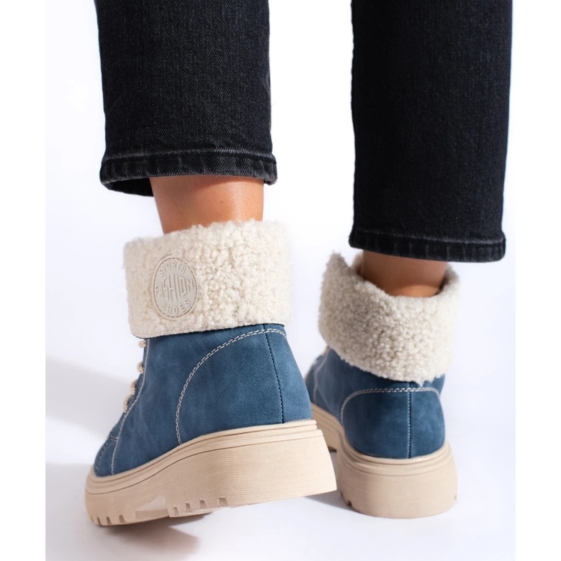 Kvinnors vandringskängor med fårskinn blå 1