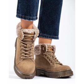 Bruna damstövlar med fårskinnspäls beige 2