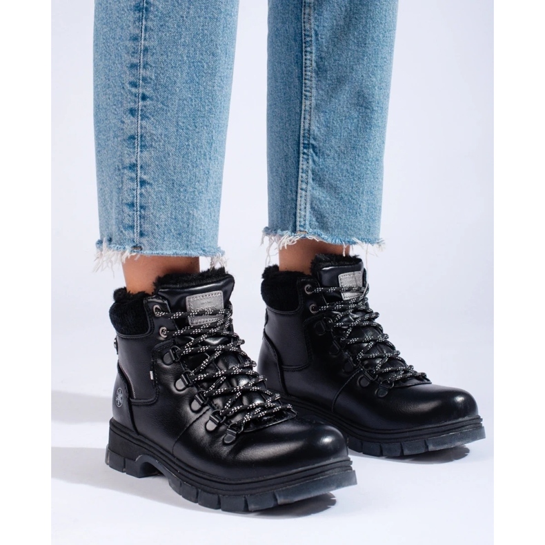 Svarta eco-läder shelovet vandringskängor 2