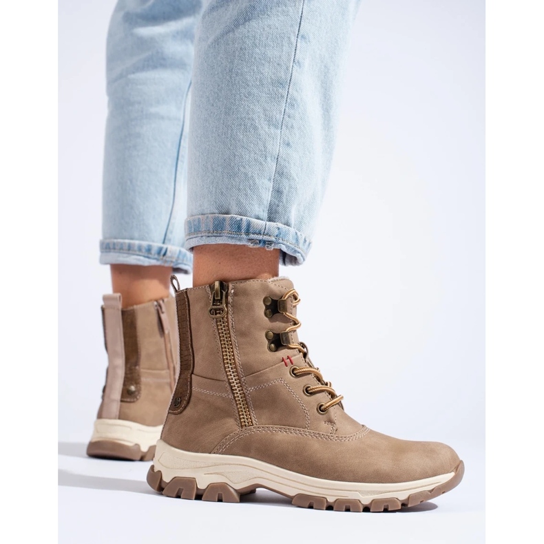 Snörstövlar för kvinnor med dekorativ dragkedja brun 2