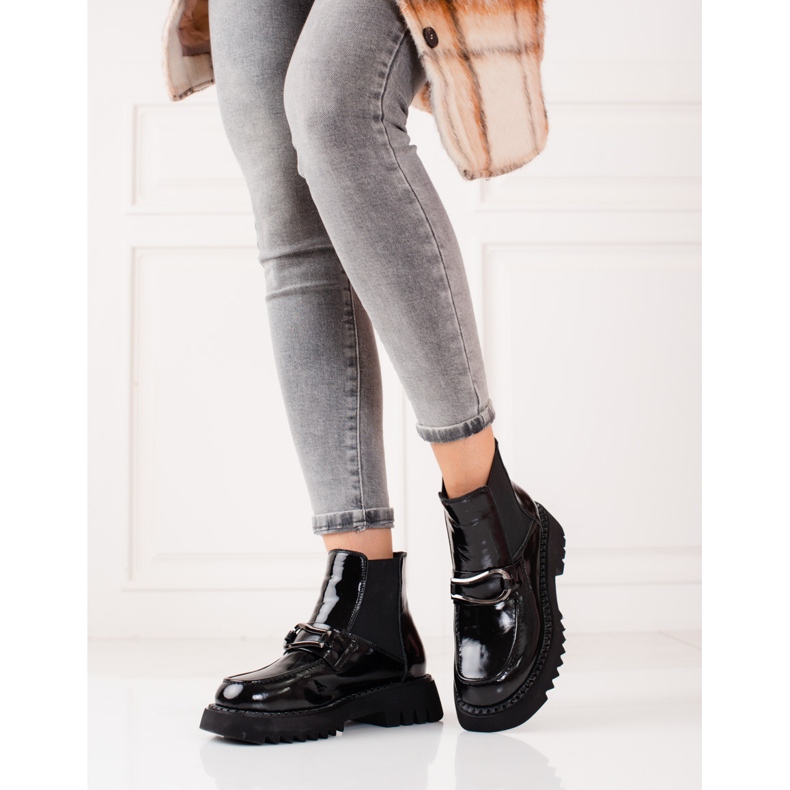 Plattstövlar i läder för kvinnor svart 2