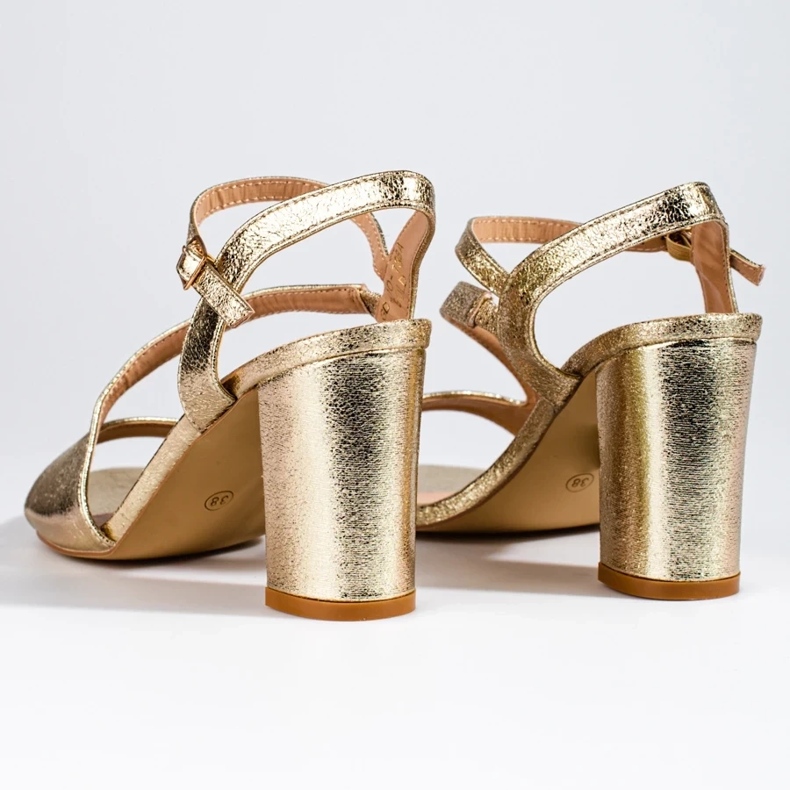 Elegant Shelovet gyllene sandaler för kvinnor på stolpen svart 1