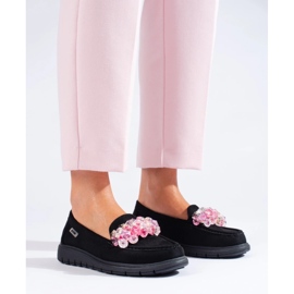 Plattmockasiner för kvinnor Shelovet mocka svart 1