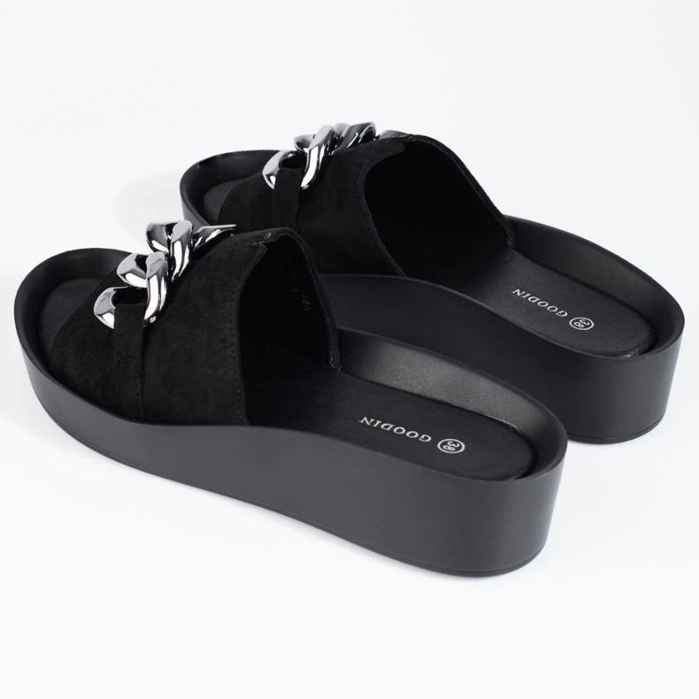 Bekväma svarta Shelovet damtofflor med kedja 2