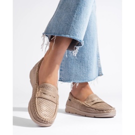 Shelovet loafers i mocka i guld för kvinnor beige 1