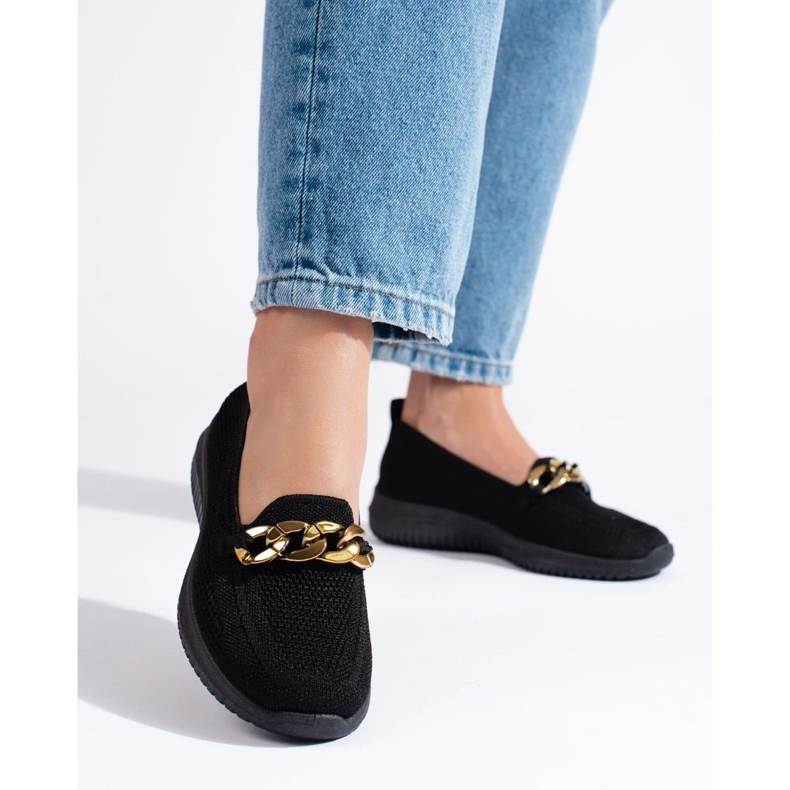 Bekvämt material för kvinnor glider på med en kedja svart Shelovet 1