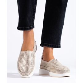 Shelovet genombrutna skor i guldläder gyllene 2