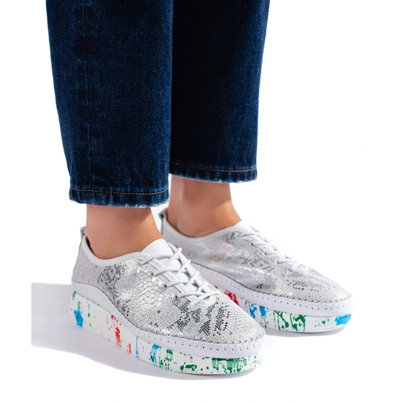 Damskor i silver i läder med en färgad Shelovet-plattform silver- 2