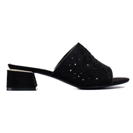 Svarta kvinnors genombrutna tofflor med låg klack 2