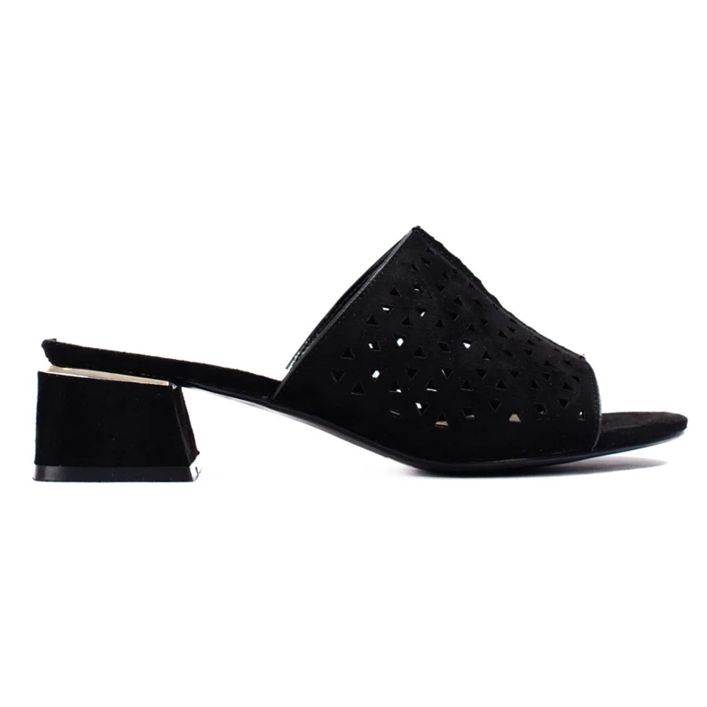 Svarta kvinnors genombrutna tofflor med låg klack 2