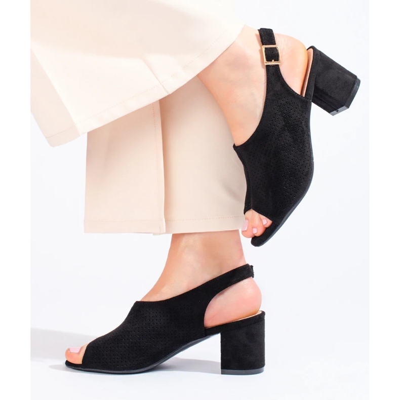 W. Potocki Shelovet svarta genombrutna sandaler med hög klack 1