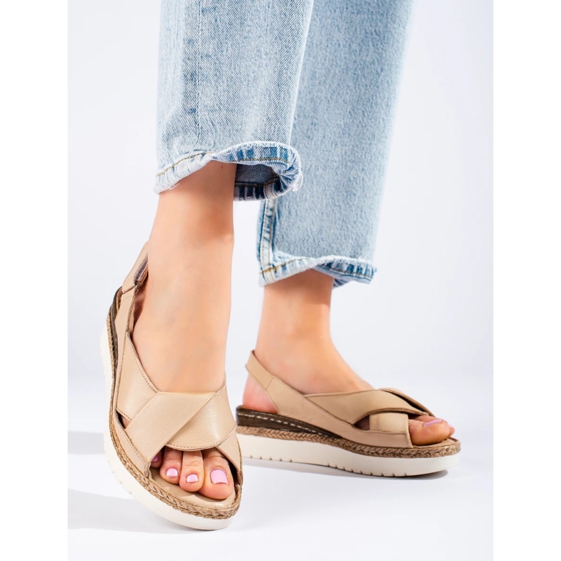 W. Potocki Damsandaler med låg kil Potocki beige 2