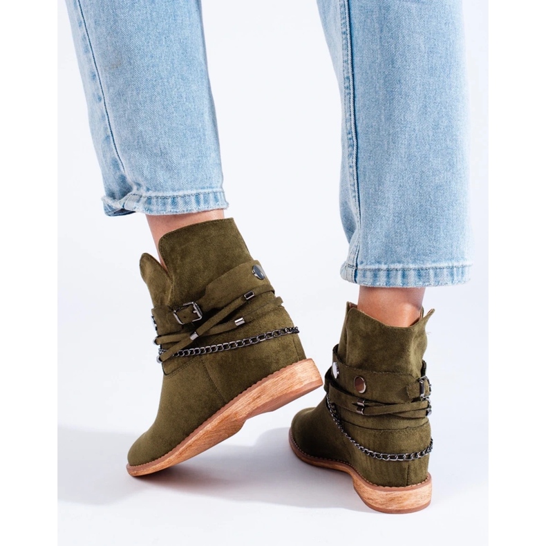 Shelovet gröna cowboystövlar i mocka för kvinnor 1