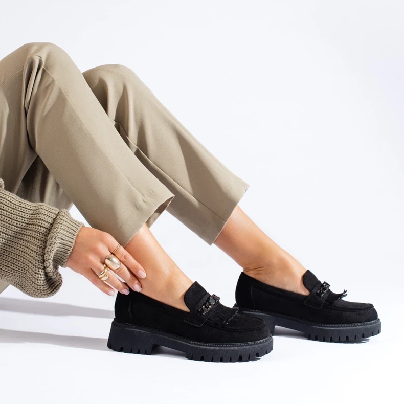 Shelovet loafers i svart mocka för kvinnor 2