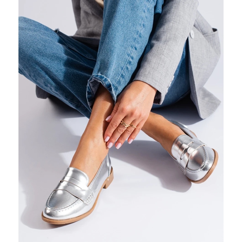 Eko-lädermockasiner för kvinnor från Shelovet silver- 2