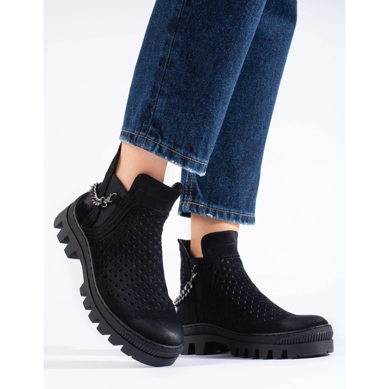 W. Potocki Mocka genombrutna ankelstövlar för kvinnor, svarta, Potocki 2