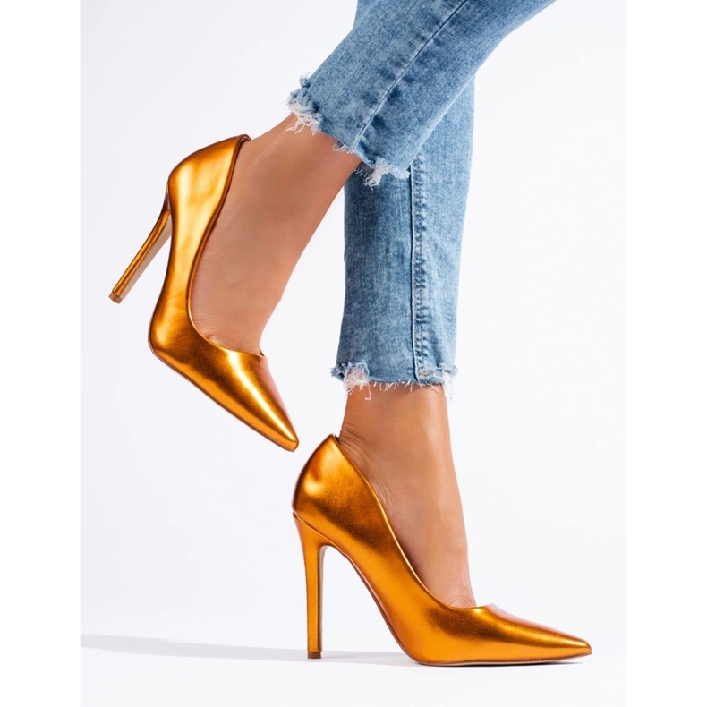 Shelovet orange metallic pumps med hög klack 2