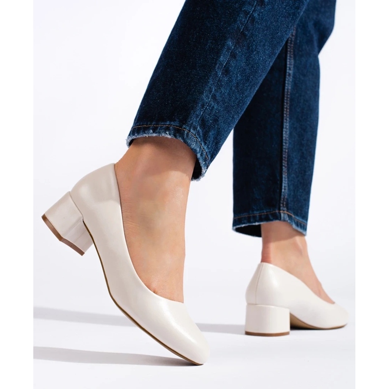 Lågklackade pumps för kvinnor, ljusbeige 1