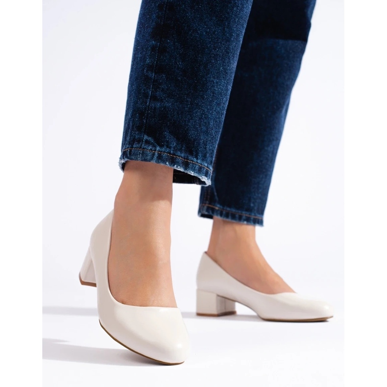 Lågklackade pumps för kvinnor, ljusbeige 2