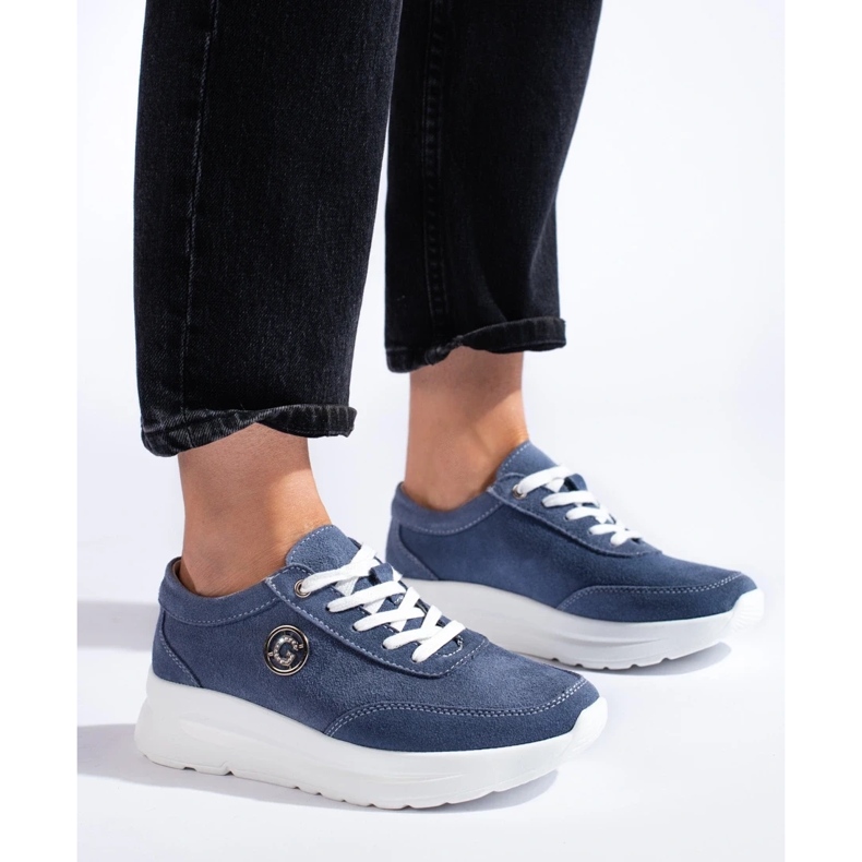 Blå sportskor i läder 2