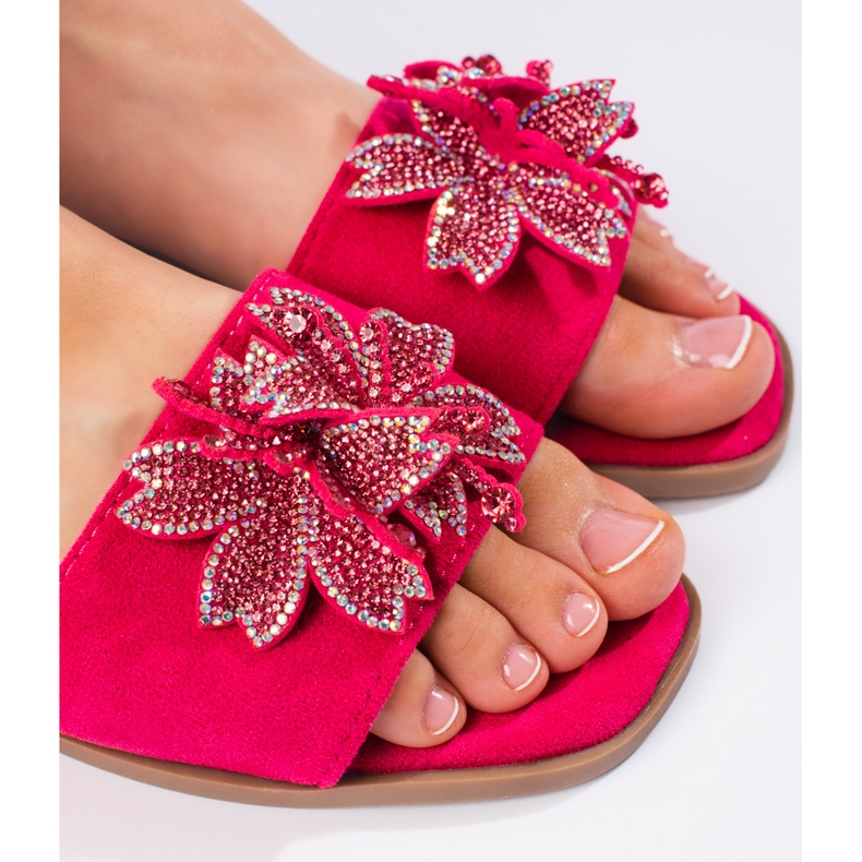 Fuchsia flipflops för kvinnor med dekoration rosa 2