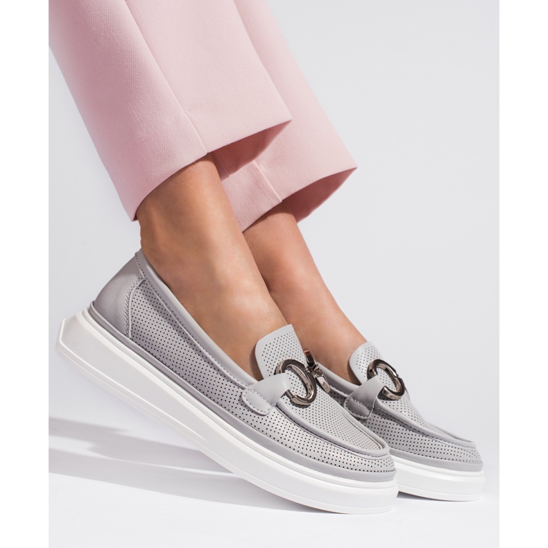 Goodin Grå genombrutna mockasiner för kvinnor 2