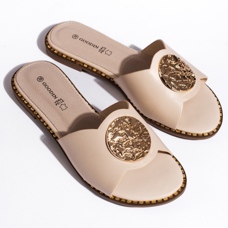 Goodin Eleganta beige flipflops för kvinnor 2