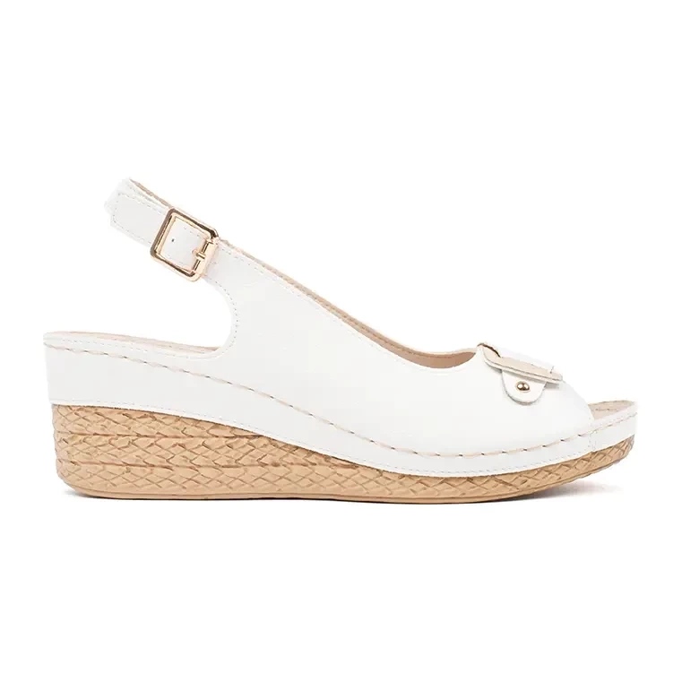 Vita espadrille sandaler med låg kil 2
