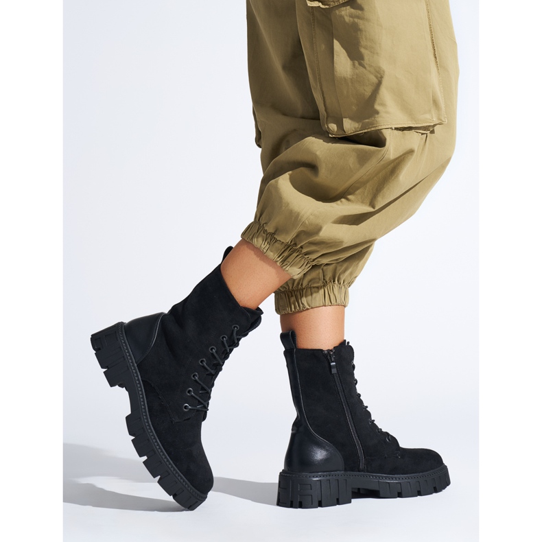 Svarta arbetarstövlar med snörning för kvinnor 1