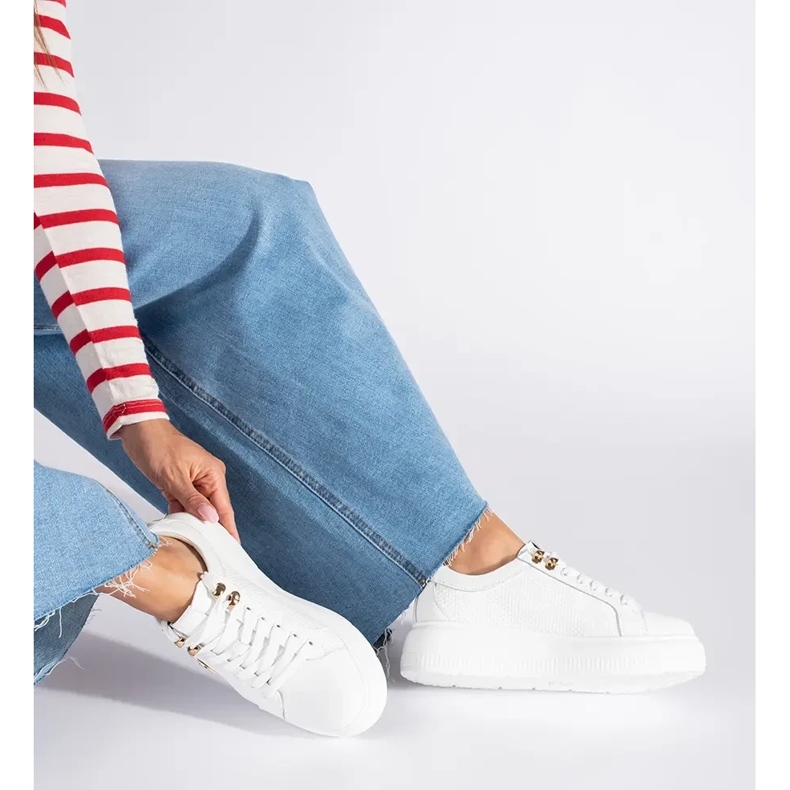 Vita plattformssneakers i läder 1