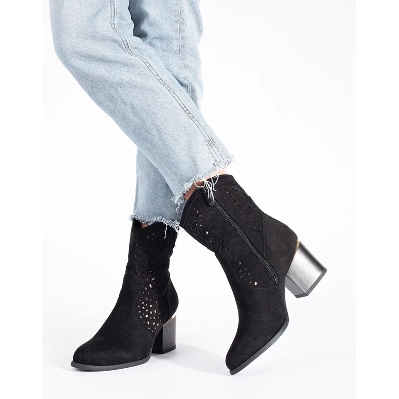 Seastar Genombrutna svarta cowboystövlar med hög klack 1