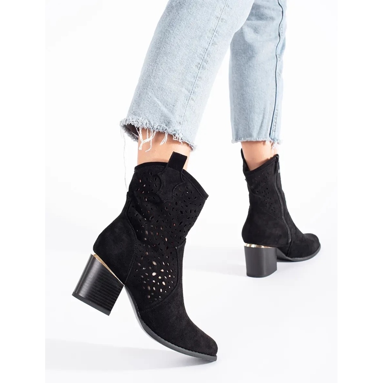 Seastar Genombrutna svarta cowboystövlar med hög klack 2