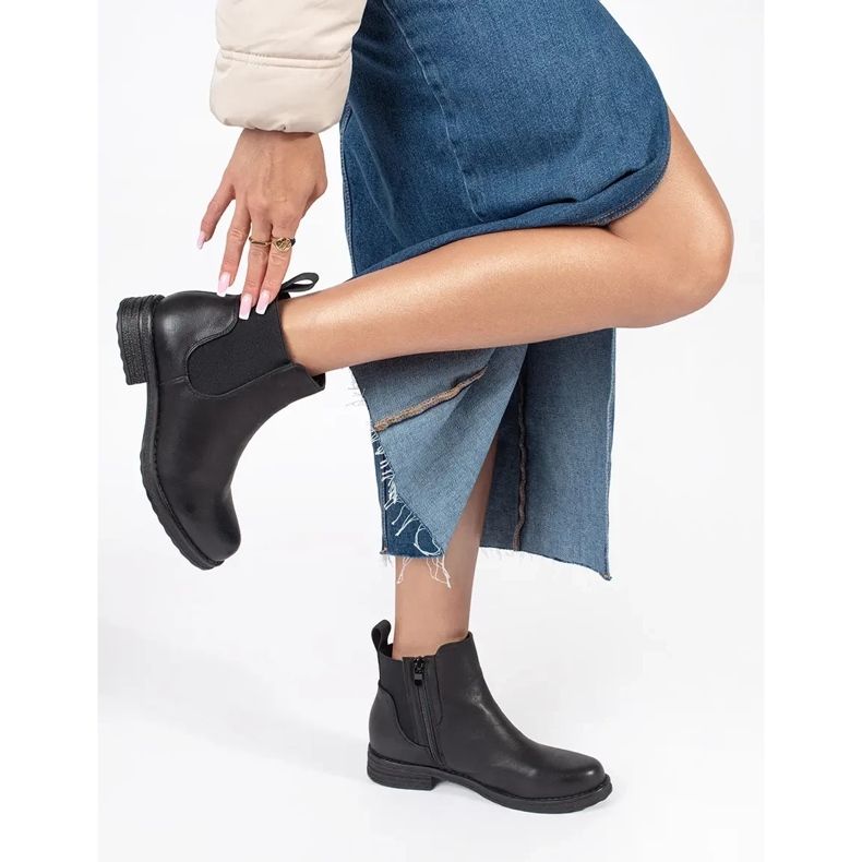 Svarta platta Chelsea-stövlar för kvinnor 1