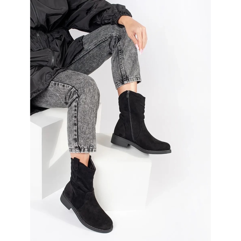 Cowboystövlar i svart mocka för kvinnor 2